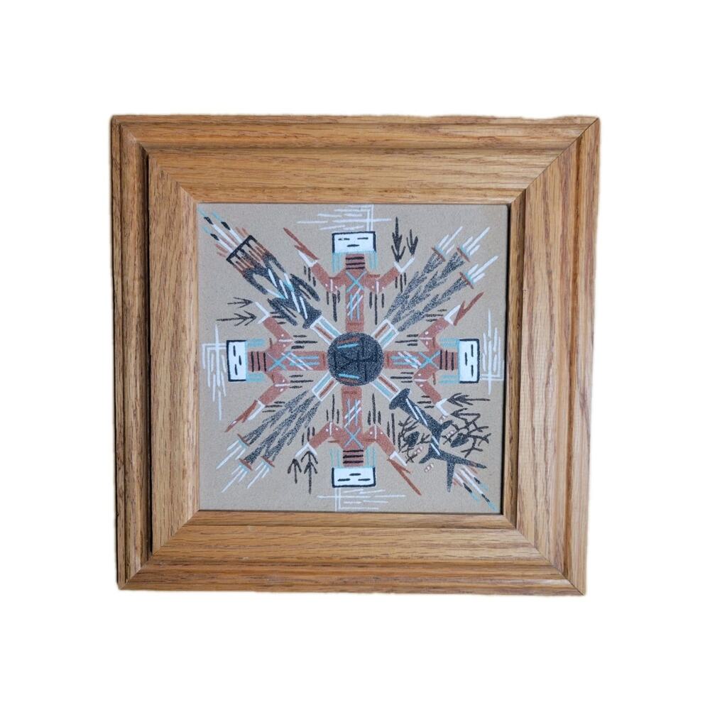 Sandpainting Native American sand painting Framed Southwestern Art 9"